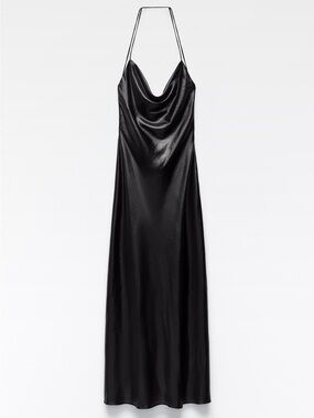 NWT Zara Cowl Neck Black Foil Slip Dress